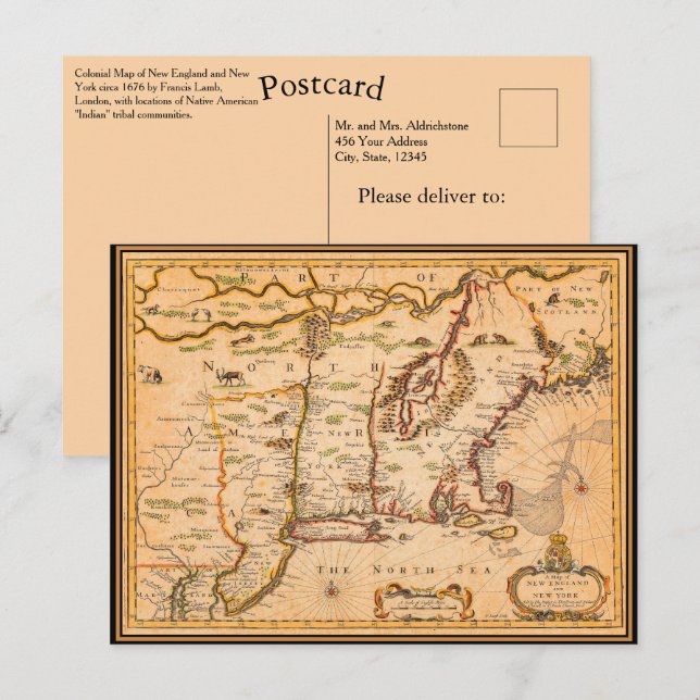 Postal Mapa de asentamientos nativos estadounidenses de N (Anverso / Reverso)
