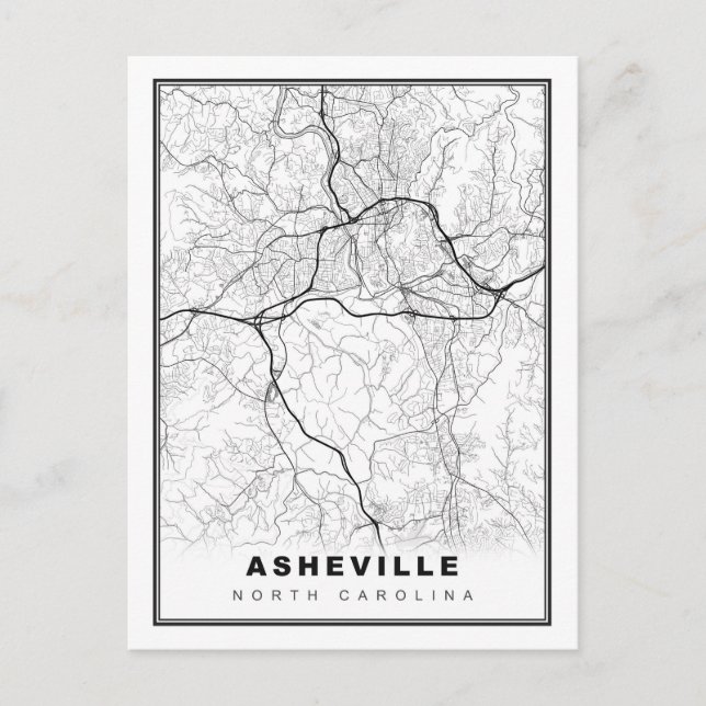 Postal Mapa de Asheville (Anverso)