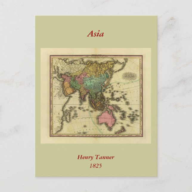 Postal Mapa de Asia de 1825 por Henry Tanner (Anverso)