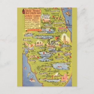 Postal Mapa de Atracciones Vintage de Florida