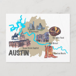 Postal Mapa de Austin Texas