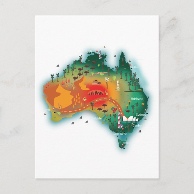 Postal Mapa De Australia (Anverso)