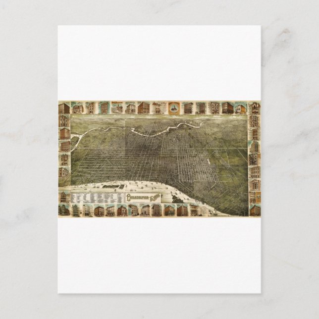 Postal Mapa de aves B y M de Filadelfia (1885) (Anverso)