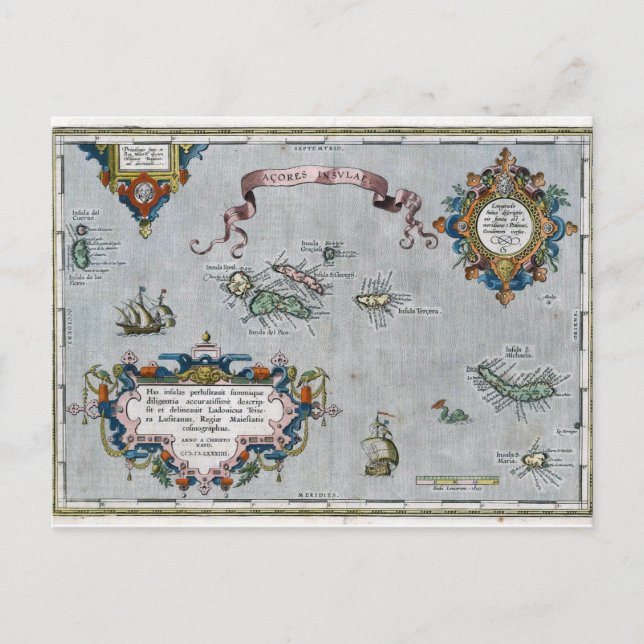 Postal Mapa de Azores de 1584 (Anverso)