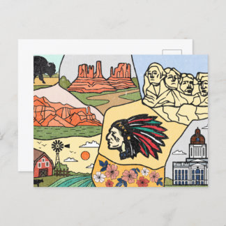Postal Mapa de Badlands Mt Rushmore Black Hills Dakota de