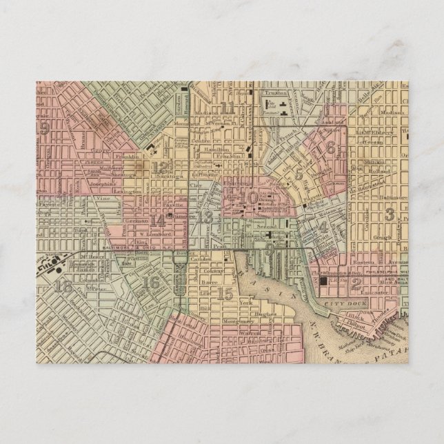 Postal Mapa de Baltimore por Mitchell (Anverso)