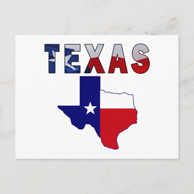 Postal Mapa de bandera con Texas (Anverso)