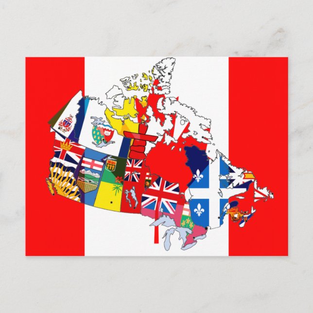 Postal Mapa de bandera de Canadá (Anverso)