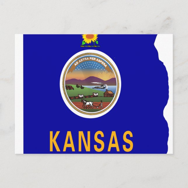 Postal Mapa de Bandera de Kansas (Anverso)
