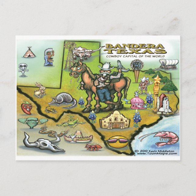 Postal Mapa de Bandera TEXAS (Anverso)