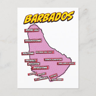 Postal Mapa de Barbados ilustrado con arte pop