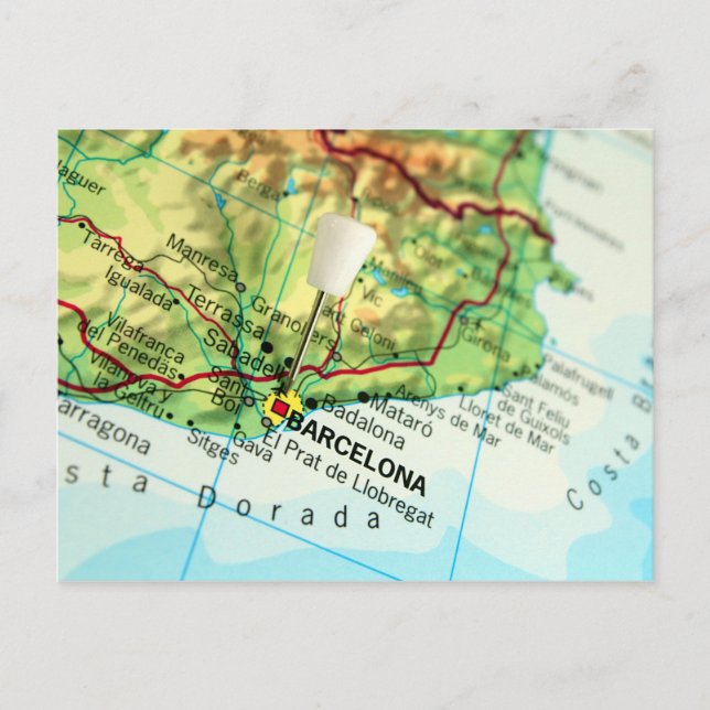 Postal Mapa de Barcelona, España (Anverso)