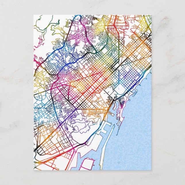 Postal Mapa de Barcelona España (Anverso)