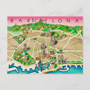Postal Mapa de Barcelona España