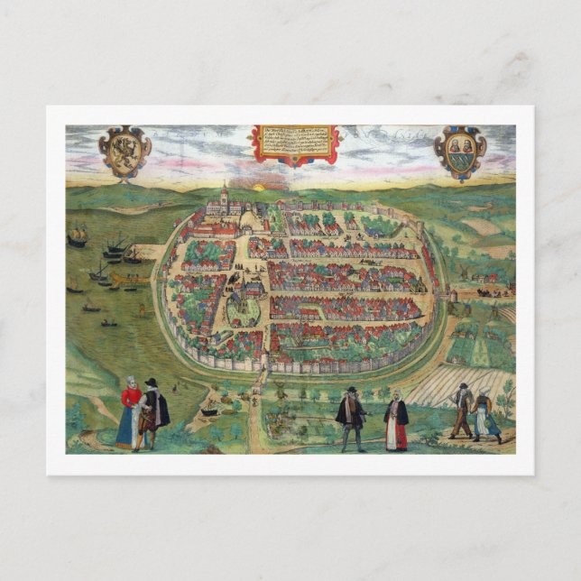 Postal Mapa de Barth, de 'Civitates Orbis Terrarum' por G (Anverso)