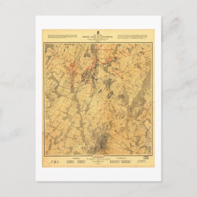 Postal Mapa de batalla de Gettysburg por John Bachelder (Anverso)