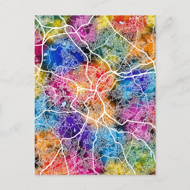 Postal Mapa de Birmingham Reino Unido (Anverso)