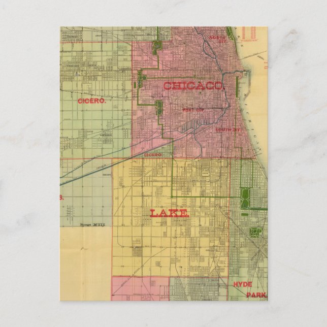 Postal Mapa de Blanchard de Chicago y sus alrededores (Anverso)