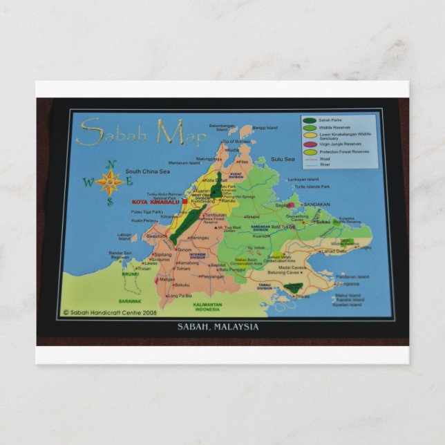 Postal Mapa de Borneo, Malasia (Anverso)