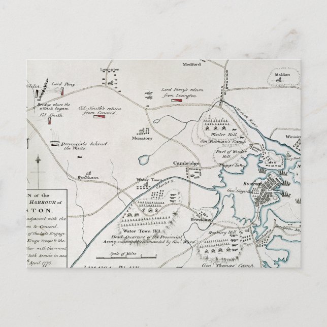 POSTAL MAPA DE BOSTON-CONCORD, 1775 (Anverso)