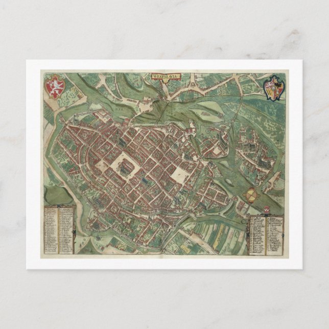 Postal Mapa de Bratislava, de 'Civitates Orbis Terrarum' (Anverso)