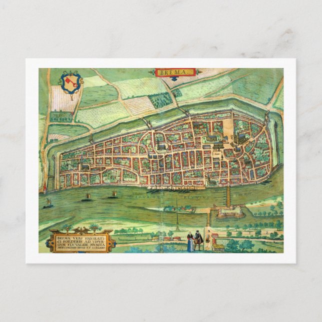Postal Mapa de Bremen, de 'Civitates Orbis Terrarum' por (Anverso)