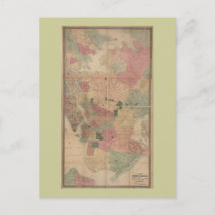 Postal Mapa de Brooklyn de 1872 Vintage - New York City, 