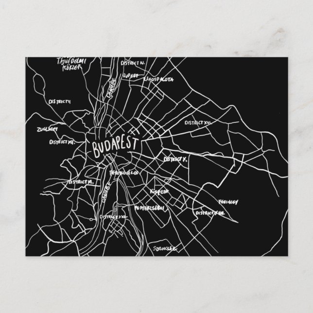 Postal Mapa de Budapest en Hungría (Anverso)