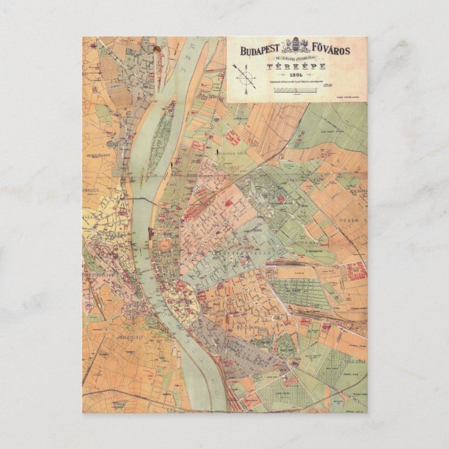 Postal Mapa de Budapest Hungría de 1884 (Anverso)