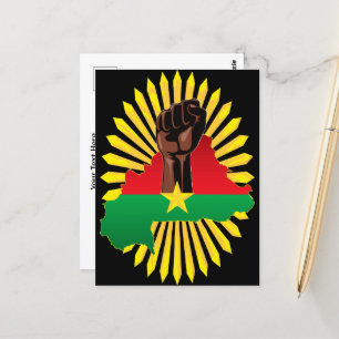 Postal Mapa de Burkina, bandera y puño de la revolución