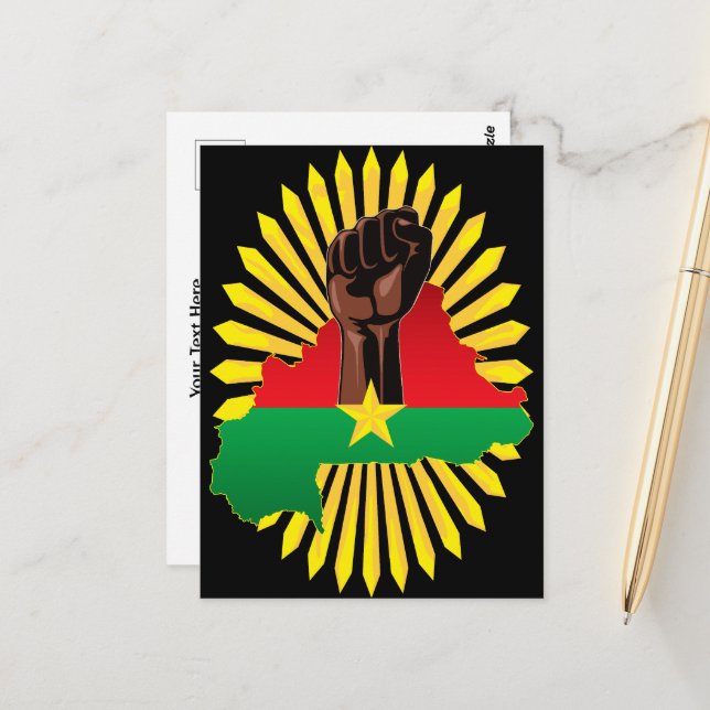 Postal Mapa de Burkina, bandera y puño de la revolución (Anverso/Reverso In Situ)