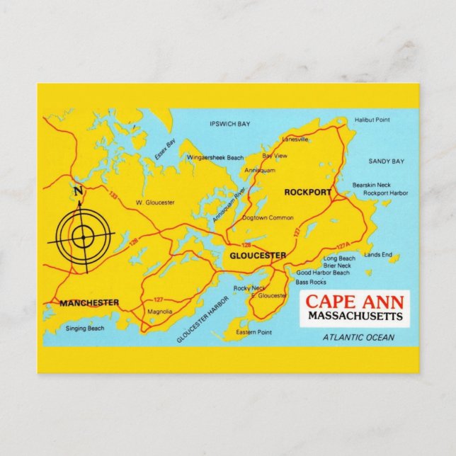 Postal Mapa de Cabo Ann Massachusetts (Anverso)