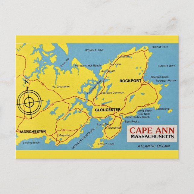 Postal Mapa de Cabo Ann Massachusetts (Anverso)