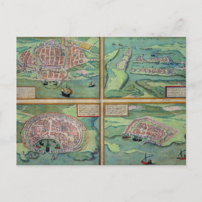 Postal Mapa de Calais, Malta, Rodas y Famagusta, de (Anverso)