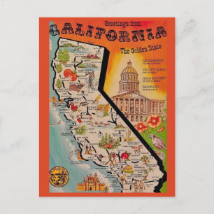 Postal Mapa de Calfornia Muy Vintage