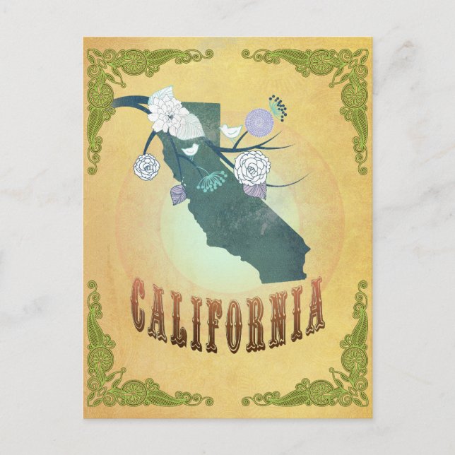 Postal Mapa de California con hermosas aves (Anverso)