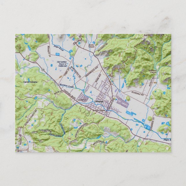Postal Mapa de California de Calistoga (Anverso)