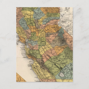 Postal Mapa de California que muestra municipios y ferroc