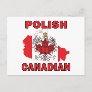 Postal Mapa de Canadá con bandera polaca