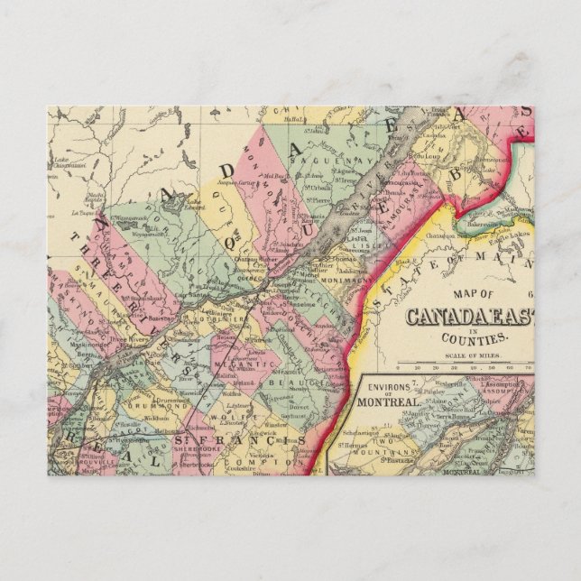 Postal Mapa De Canadá Este En Los Condados (Anverso)