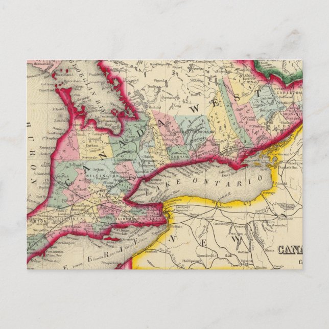 Postal Mapa De Canadá Occidental En Los Condados (Anverso)