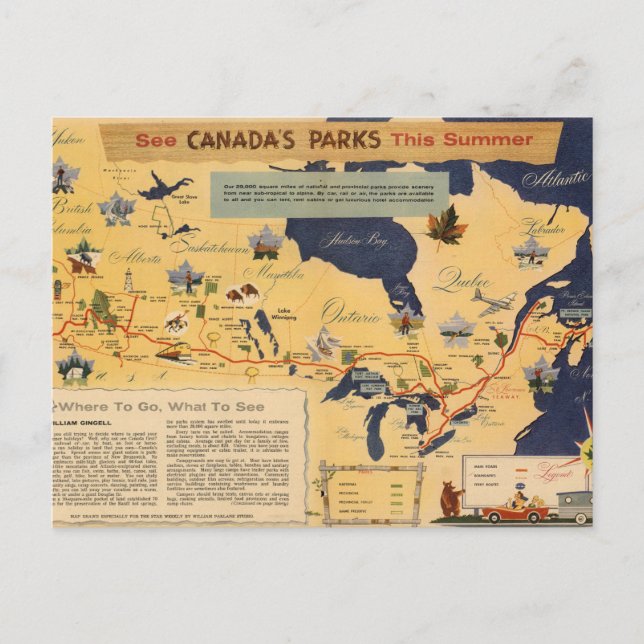 Postal Mapa de Canadá - Parques de Canadá (Anverso)
