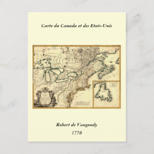 Postal Mapa de Canadá y Estados Unidos de 1778