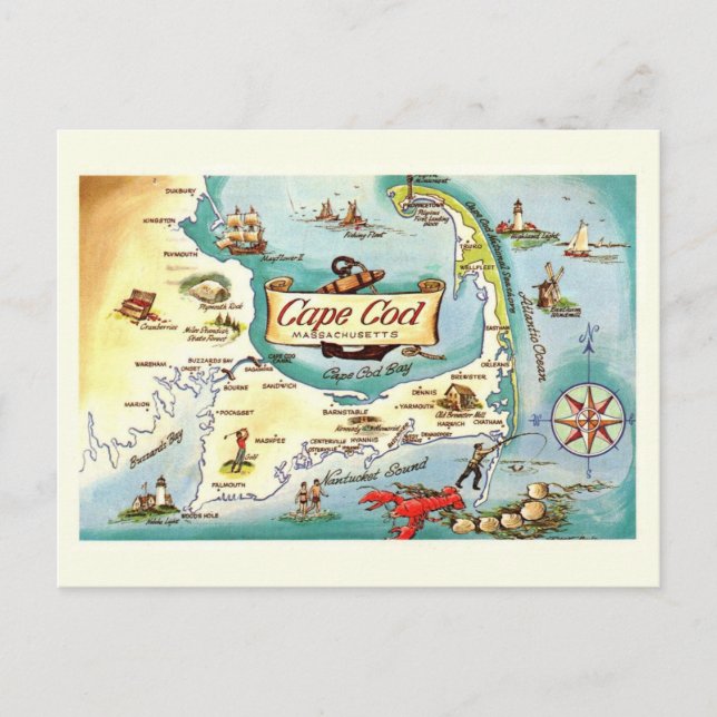 Postal Mapa de Cape Cod MA (Anverso)