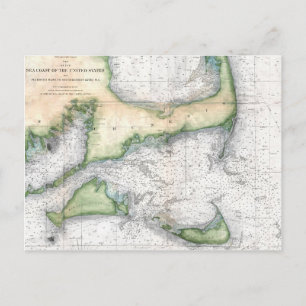 Postal Mapa de Cape Cod, Nantucket, Viñedo de Martha