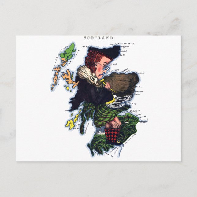 Postal Mapa de caricaturas de Escocia (Anverso)