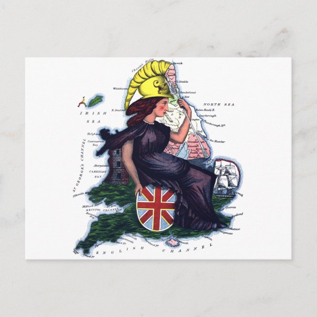 Postal Mapa de caricaturas de Inglaterra (Anverso)