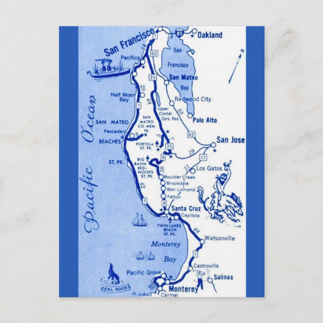 Postal "Mapa de Carmel a San Francisco (Anverso)