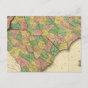 Postal Mapa de Carolina del Norte y del Sur