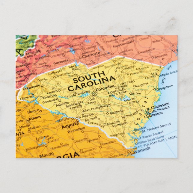 Postal Mapa de Carolina del Sur (Anverso)